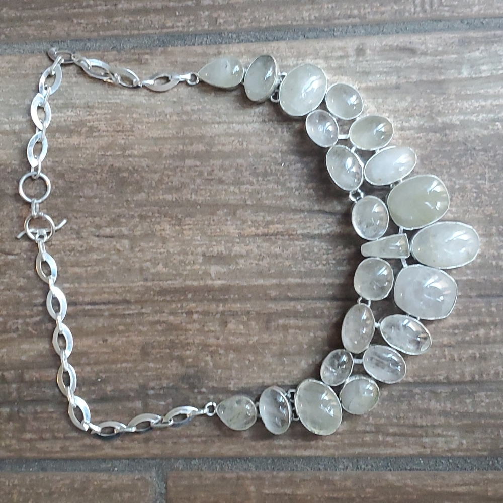 New Oversized Golden Rutile 925 Silver Statement Necklace. - Picture 9 of 16
